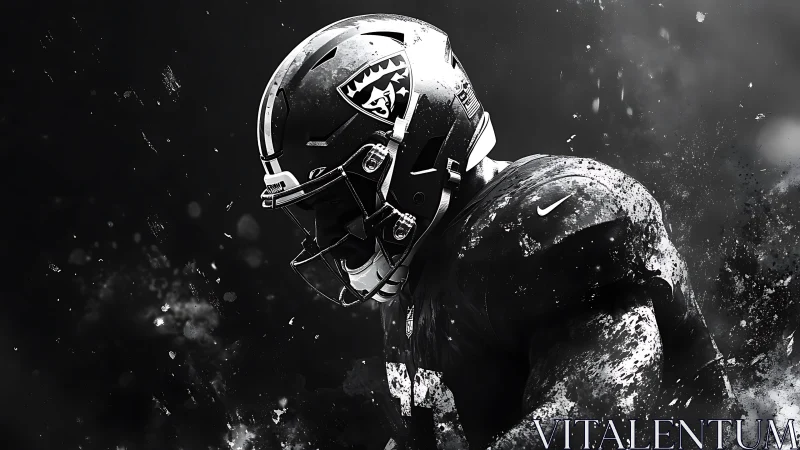 Storm-lit football warrior paused in a hush before impact.