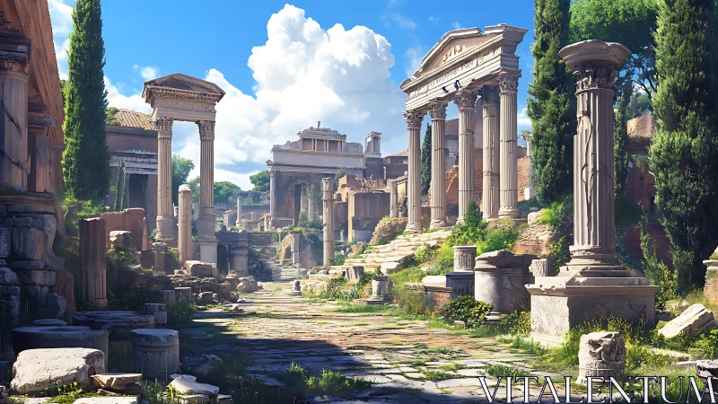 Sunlit ancient ruins welcome quiet walks through history