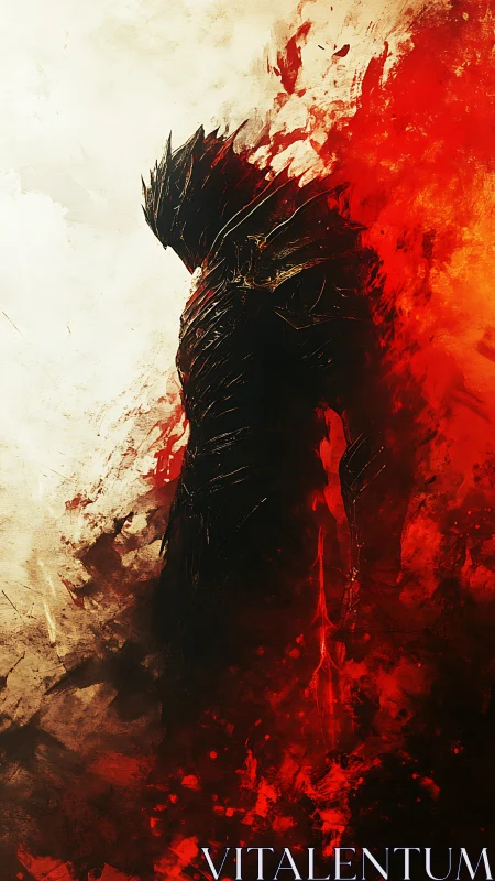 Dark armored wraith dissolves into raging crimson fire.