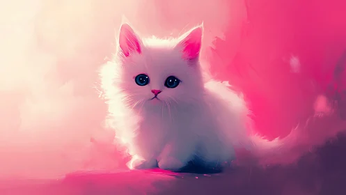 Ethereal White Kitten in Luminous Pink Dream.