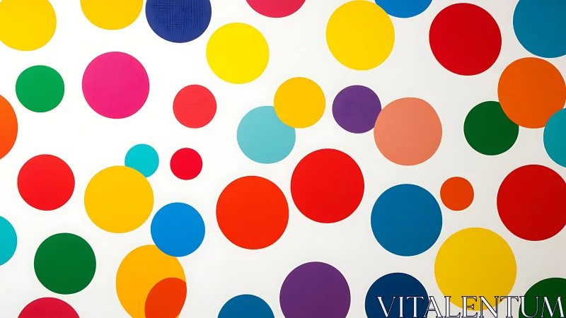 Multicolored circles form flat geometric pattern on white field