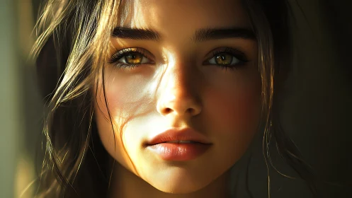 Digital portrait closeup with golden light and soft focus.