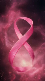 Galactic pink awareness ribbon loops through nebula light