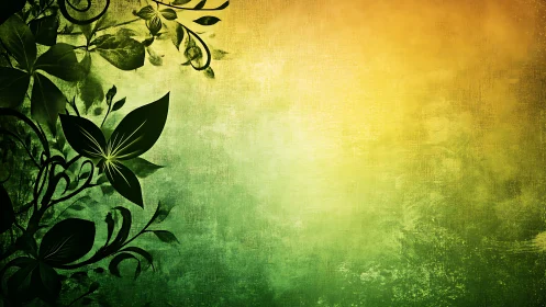 Gradient botanical silhouette over textured grunge field.