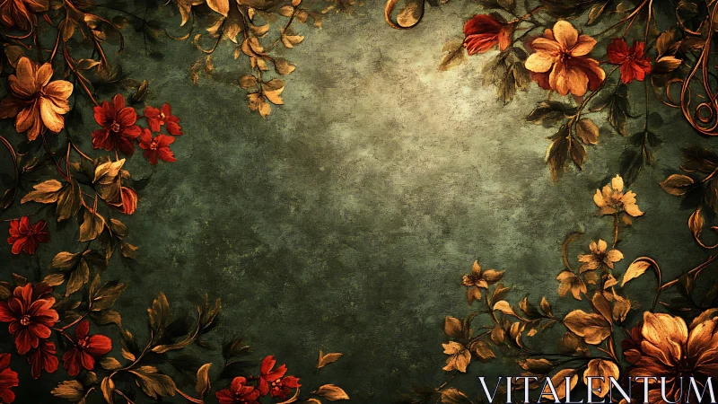 Autumn Botanicals Frame Weathered Green Canvas with Gilded Decay