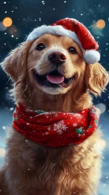 Golden retriever crowns Christmas with a snowlit grin