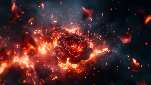 Rose Ablaze: Passion Ignites in Inferno.