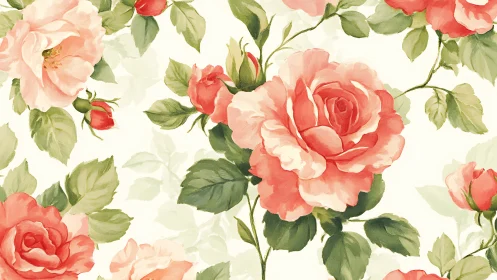 Vintage Floral Pattern with Red and Pink Roses