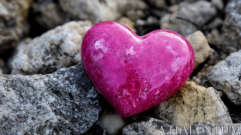 Polished Magenta Heart Stone on Weathered Aggregate Surface.