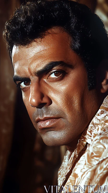 Intense male portrait with dramatic, cinematic lighting.