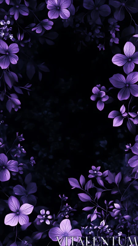 Purple Flowers Framing Dark Mystery.
