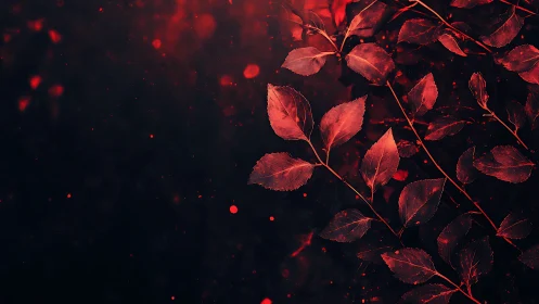 Crimson foliage diagonals contrast against dark negative space