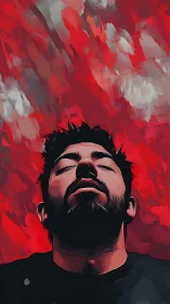 Crimson storms drift above a tranquil, upturned dreamer