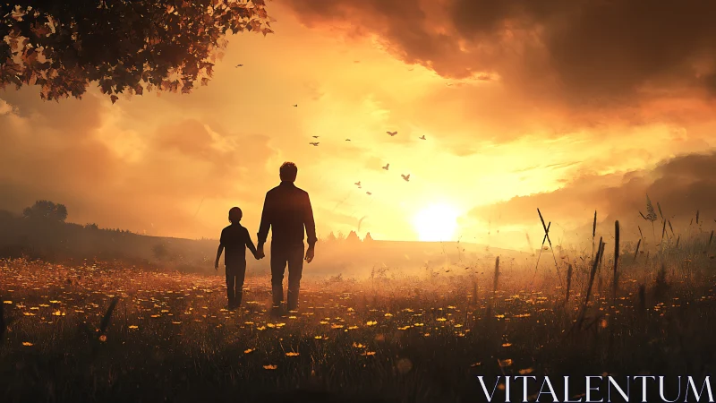 Sunset meadow footsteps where quiet fathers teach wonder.