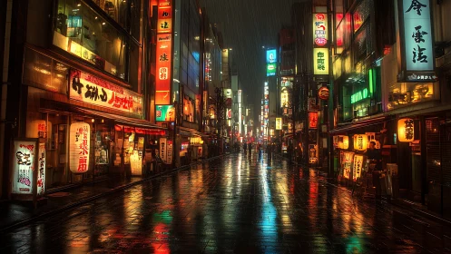 Neon-lit Tokyo alley renders cinematic rain-soaked perspective