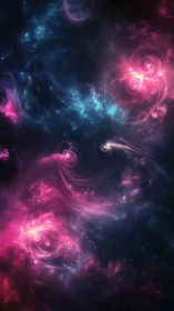 Fractal nebula swirls in magenta and cyan interstellar void