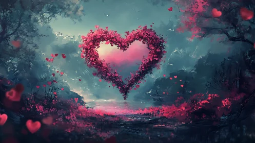 Digital Composite Heart Formation with Volumetric Pink Particles in Atmospheric Landscape