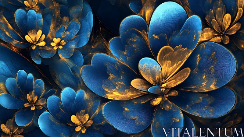 Midnight fractal blossoms bloom in molten sapphire and gold