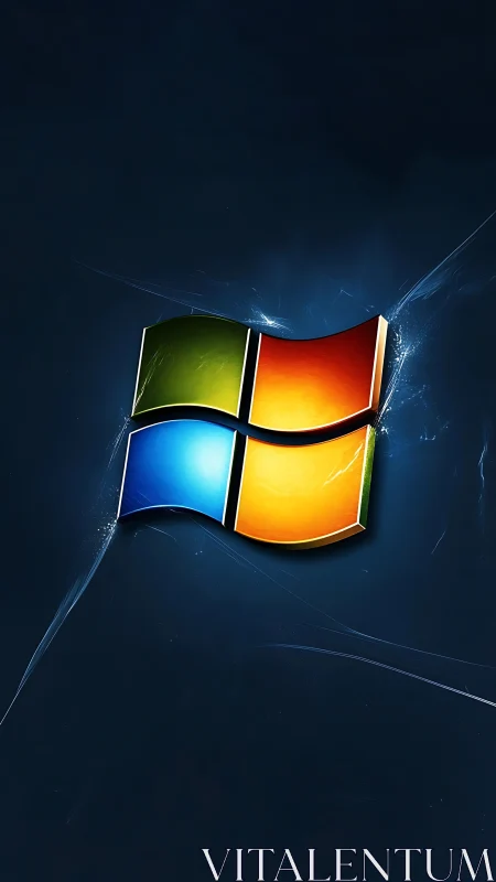 3D metallic quadrants logo on dark luminous fracture field.