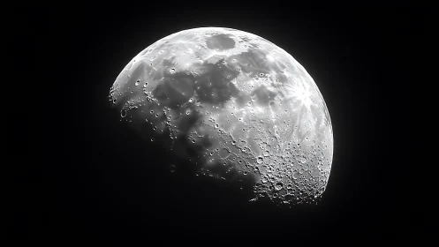 First quarter Moon with high contrast terminator and crater relief.