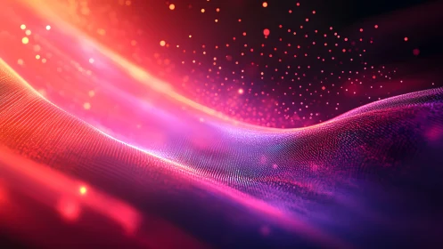 Vibrant abstract waves with glowing particles, futuristic digital art.