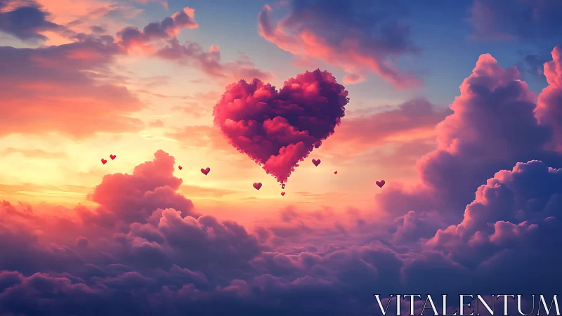 Heart-Shaped Cloud Ascends Golden Sunset Sky.