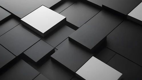 Monochrome geometric panels with raised white focal planes.