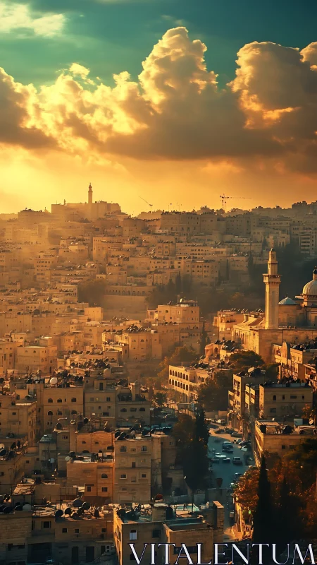Golden hour skyline study renders dense Middle Eastern cityscape