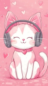 Anthropomorphic Feline Character with Auditory Equipment and Cardiac Symbolism.