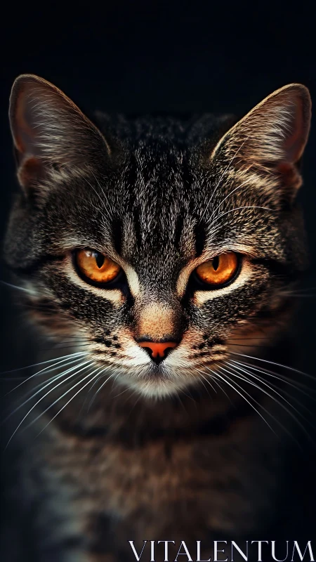Feline Portrait with Amber Eyes Against Dark Backdrop