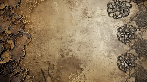 Lace borders on distressed textured brown surface background.