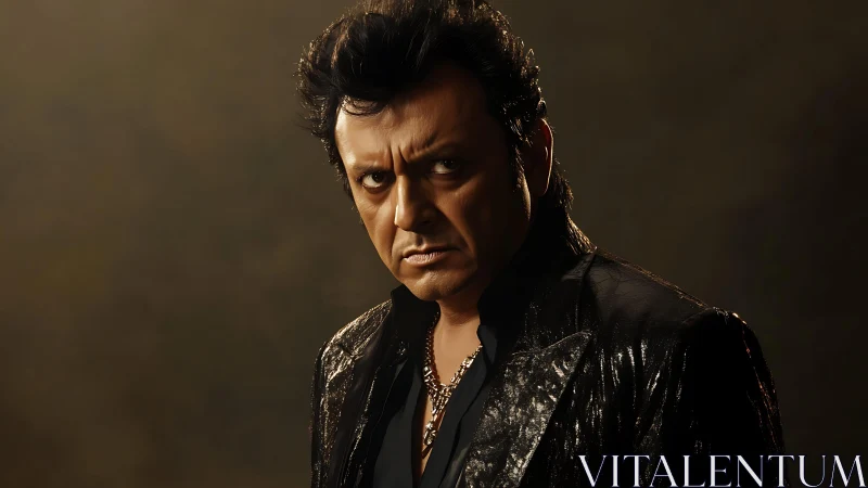 Moody three-quarter studio portrait in dramatic low-key lighting