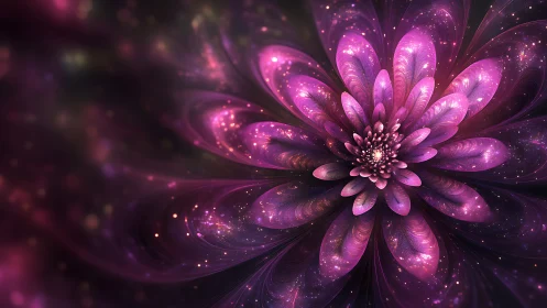Radially symmetric fractal blossom with luminous particle filaments.
