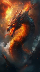 Volumetric fire-serpent dragon with incandescent scale lattice.