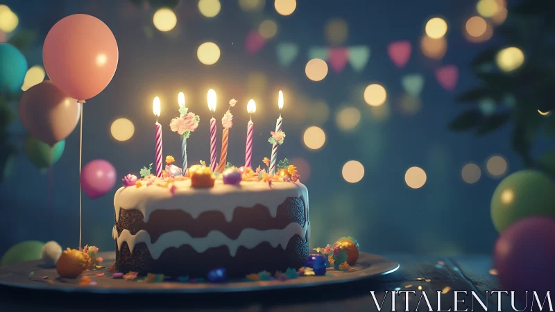 Layered Confection with Ignited Candles and Bokeh Illumination.