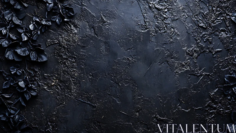Matte black textured background frames glossy dark petals