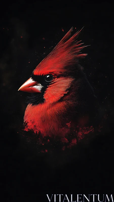 Bold red cardinal portrait glows softly against dark night