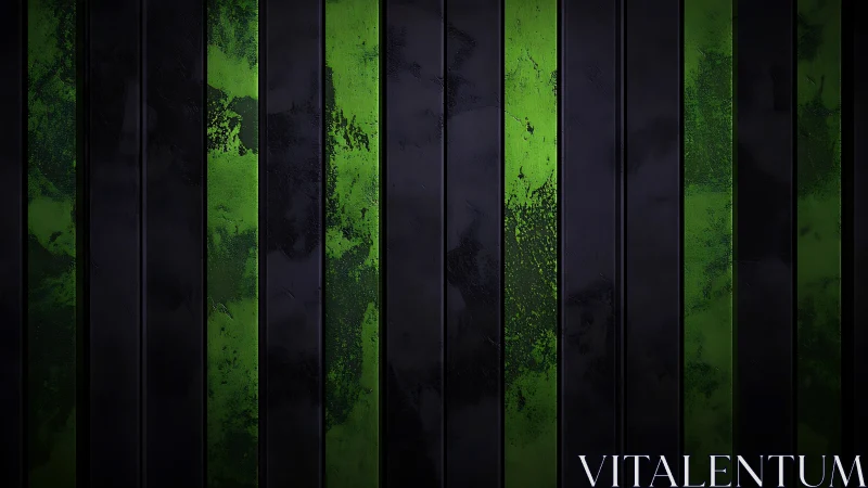 Oxidized neon alloy slats in alternating vertical cadence.