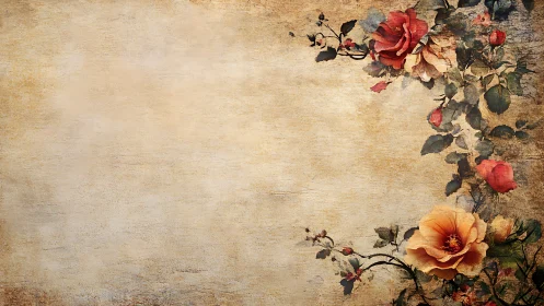 Vintage floral parchment background with antique roses.