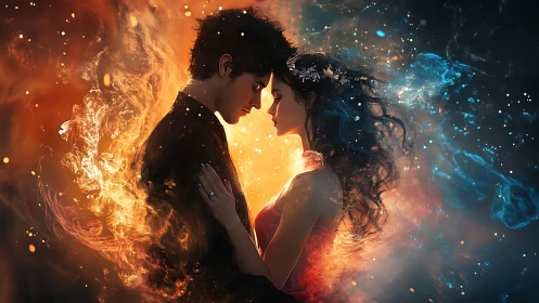 Celestial Convergence: Fire and Ice Duality in Digital Portraiture.