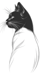 Black and White Cat Portrait in Profile Orientation.