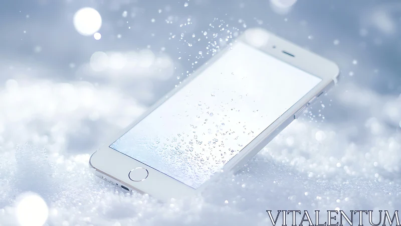 High-key smartphone macro in icy water splash environment.