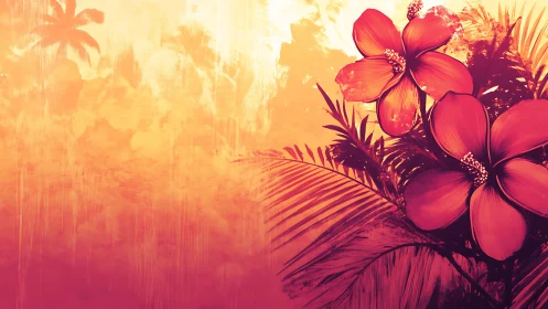 Tropical Bloom Cascade: Pink Petals Meet Sunset Fire.