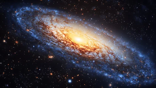 Photorealistic barred spiral galaxy with radiant stellar core.