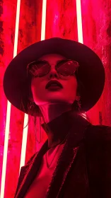 Neon lit style icon bathed in bold electric pink glow.