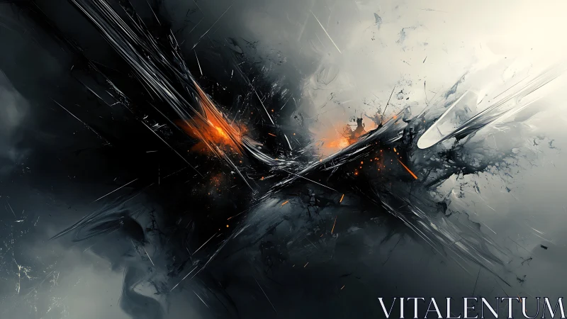 Shattered metallic vortex collides with glowing ember core.