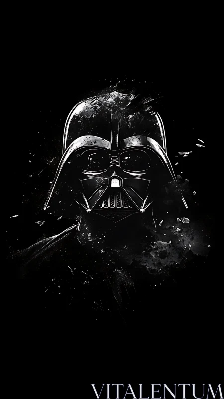 Monochrome helmet portrait in splattered digital eclipse field.