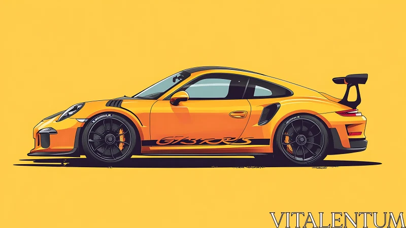 Bold orange sports car illustration glows against sunny yellow