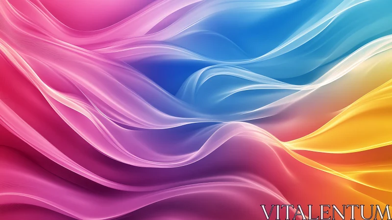 Digital gradient waveforms with translucent chromatic ribbons.