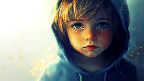 Luminous Wonder: Portrait of a Blue-Hued Child in Radiant Solitude.